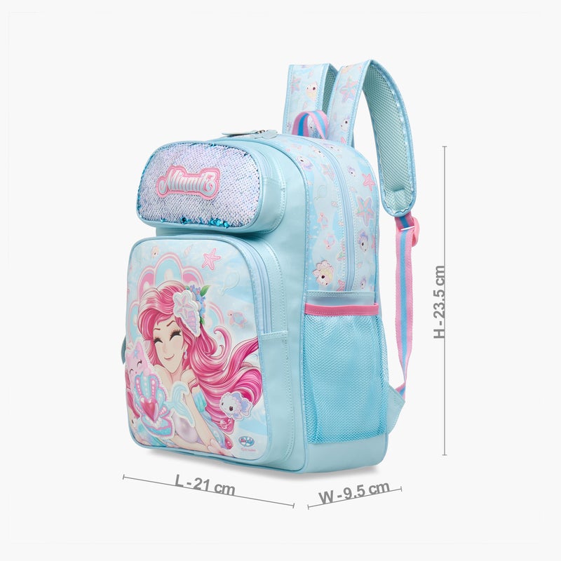 Minmie Mermaid - Backpack 16Inch -1 Cmprt.-Printed-Rectangle (Pvc) Lilac \ 21x9.5x23.5 - Image 2